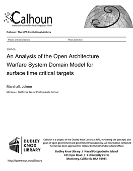 An Analysis of the Open Architecture Warfare System Domain Model for Surface Time Critical Targets