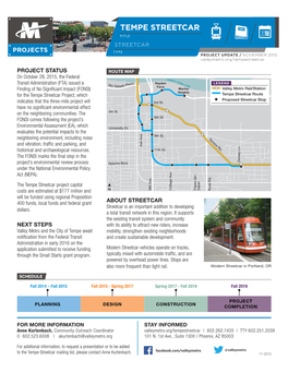 TEMPE STREETCAR TITLE STREETCAR TYPE PROJECT UPDATE / NOVEMBER 2015 Valleymetro.Org/Tempestreetcar