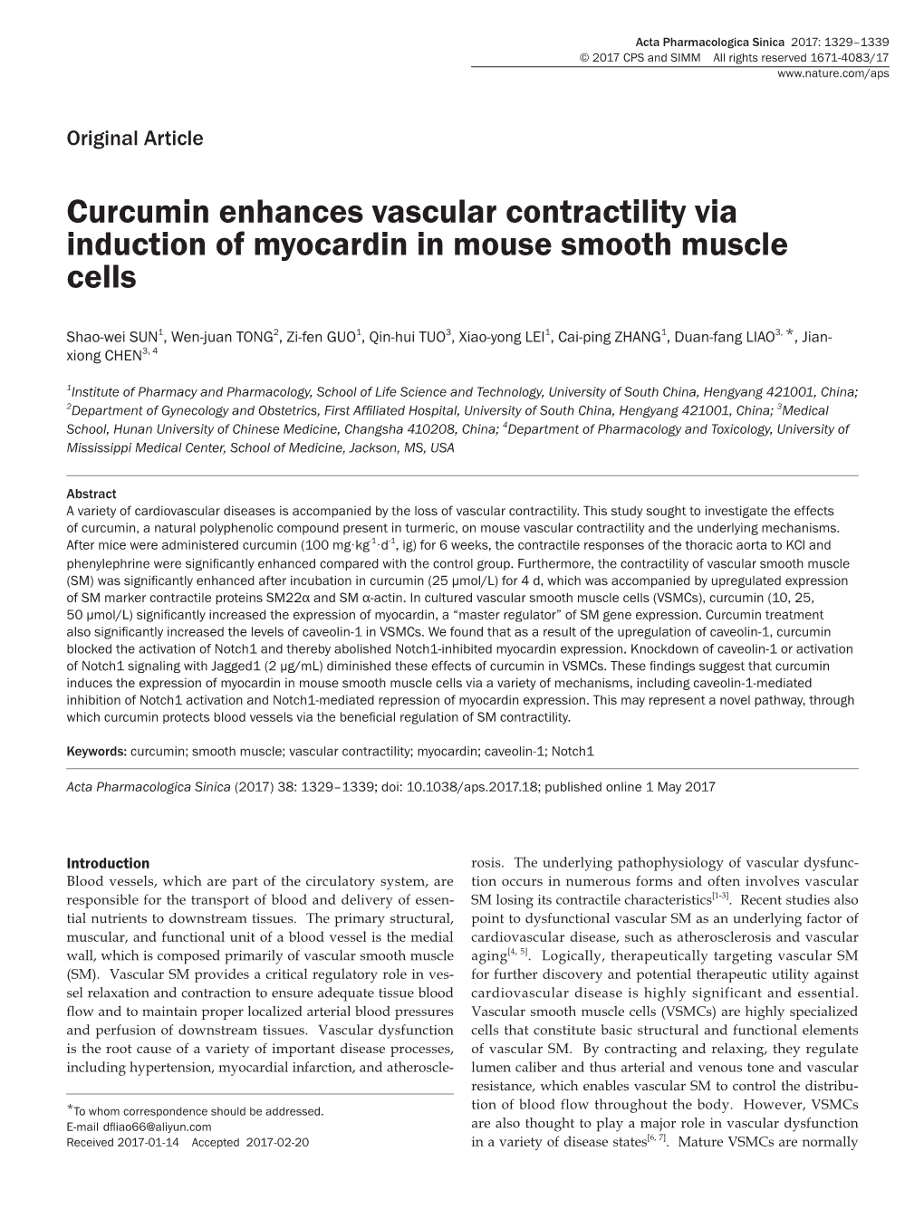 Curcumin Enhances Vascular Contractility Via Induction of Myocardin in Mouse Smooth Muscle Cells