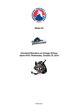 Media Kit Cleveland Monsters Vs Chicago Wolves Game #103