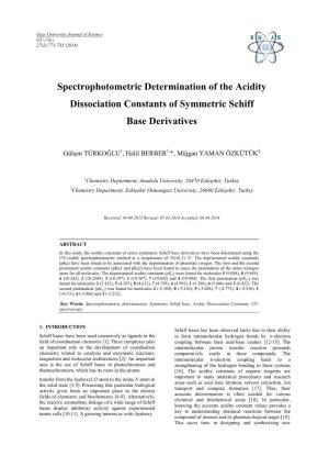 Spectrophotometric Determination of the Acidity Dissociation Constants of Symmetric Schiff Base Derivatives