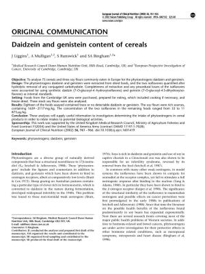 Daidzein and Genistein Content of Cereals