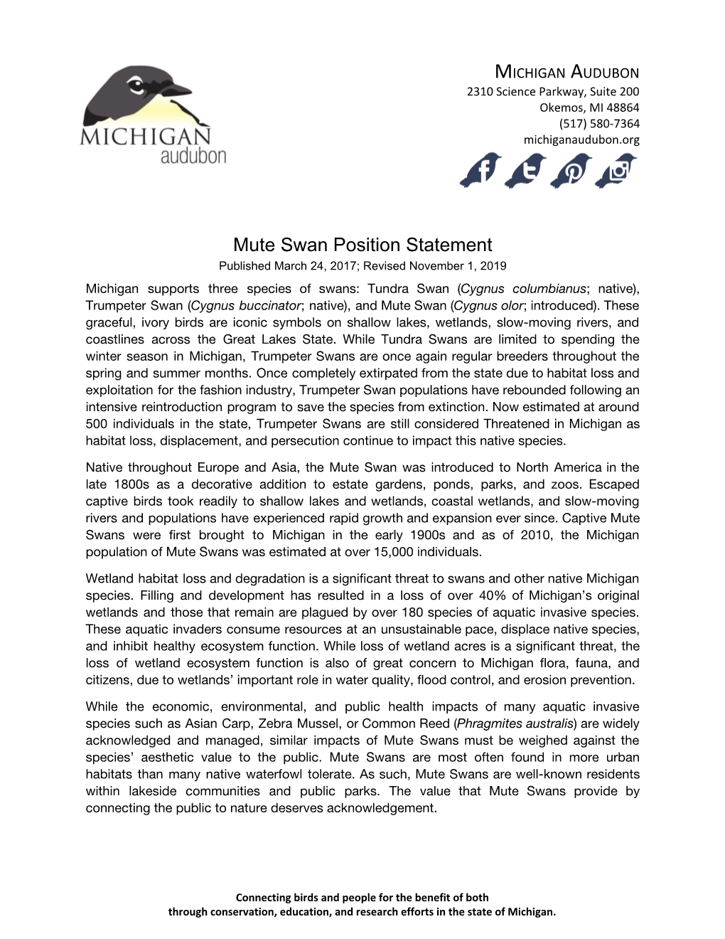 Position Statement on Mute Swan Management