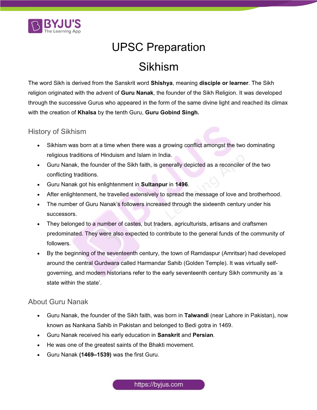 UPSC Preparation Sikhism