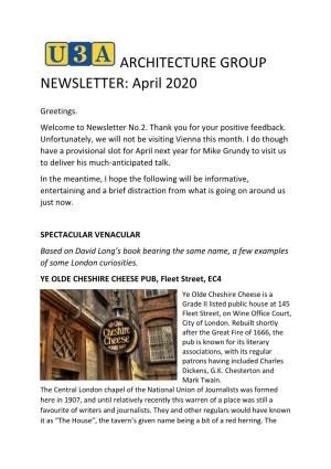 ARCHITECTURE GROUP NEWSLETTER: April 2020