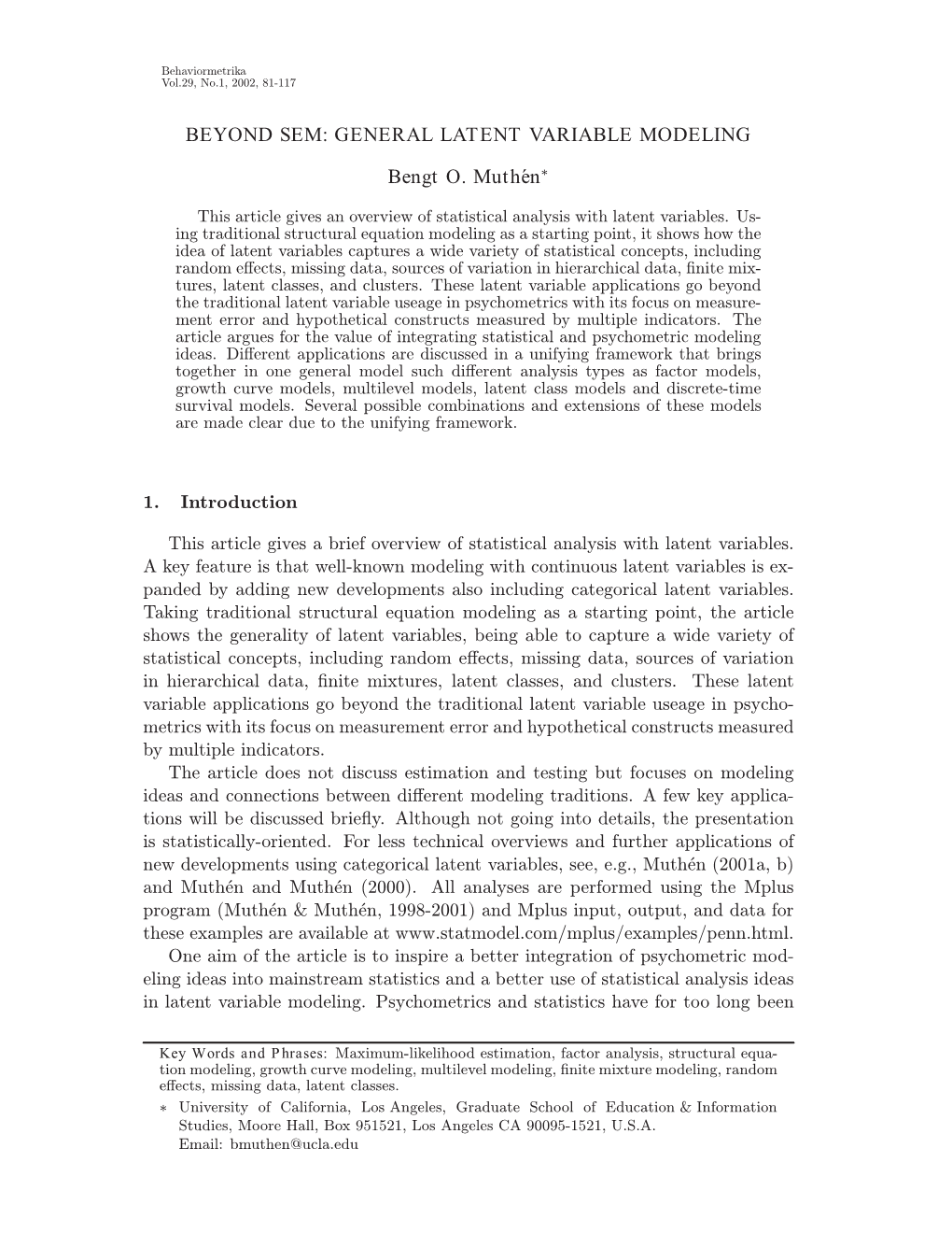 General Latent Variable Modeling