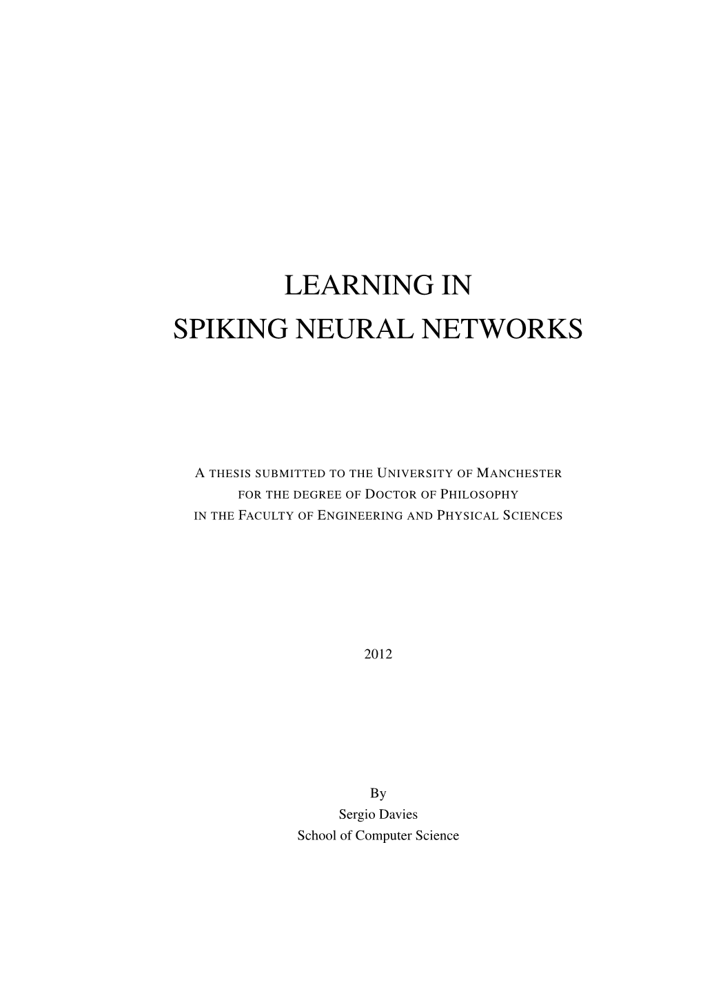 Learning in Spiking Neural Networks
