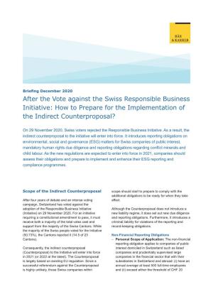 After the Vote Against the Swiss Responsible Business Initiative: How to Prepare for the Implementation of the Indirect Counterproposal?