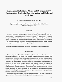 And Di-Organotin(IV) Carboxylates: Synthesis, Characterization and Biological Activities