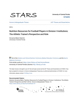 Nutrition Resources for Football Players in Division I Institutions: the Athletic Trainer's Perspective and Role
