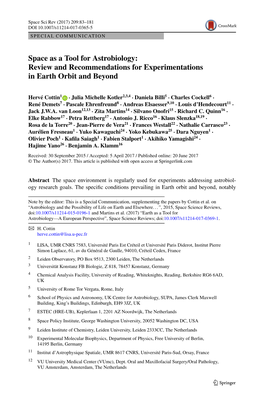 Space As a Tool for Astrobiology: Review and Recommendations for Experimentations in Earth Orbit and Beyond