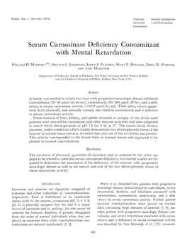 Serum Carnosinase Deficiency Concomitant with Mental Retardation