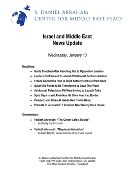 Israel and Middle East News Update