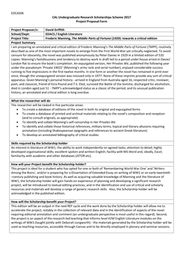 EDCAS06 CAL Undergraduate Research Scholarships Scheme 2017 Project Proposal Form Project Proposer/S: David Griffith School/Dept