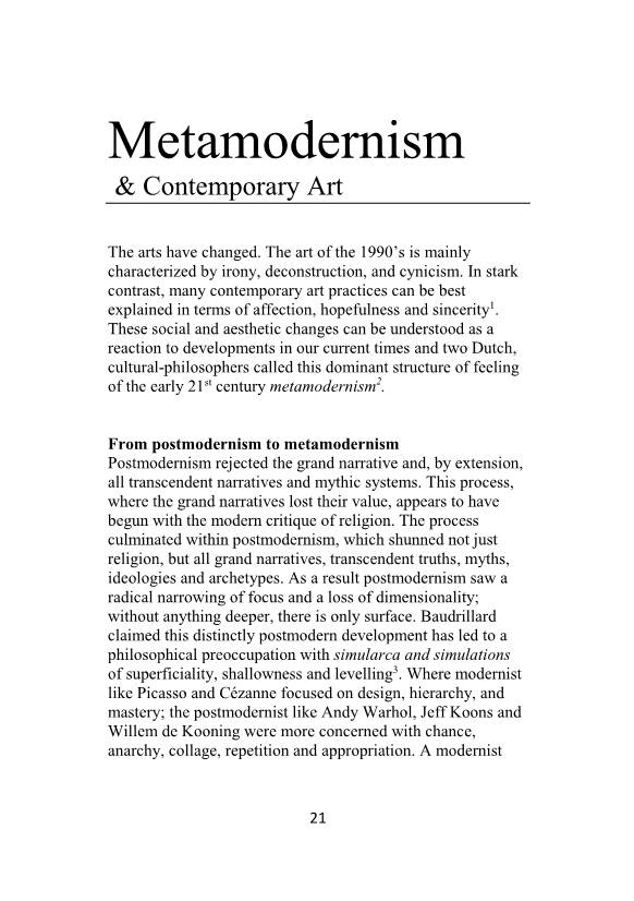 Metamodernism and Contemporary