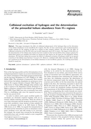 Collisional Excitation of Hydrogen and the Determination of the Primordial Helium Abundance from H II Regions