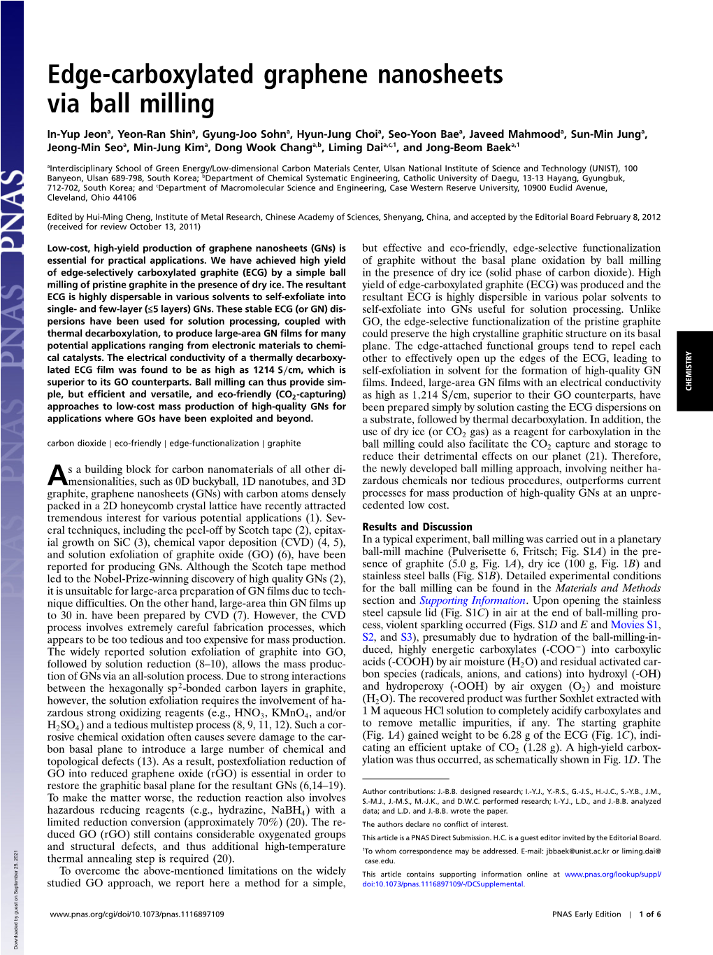 Edge-Carboxylated Graphene Nanosheets Via Ball Milling