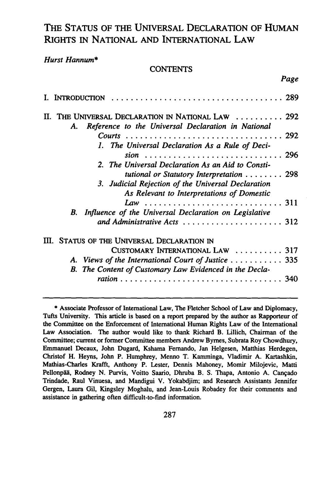 The Status of the Universal Declaration of Human Rights in National and International Law