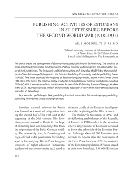 Publishing Activities of Estonians in St