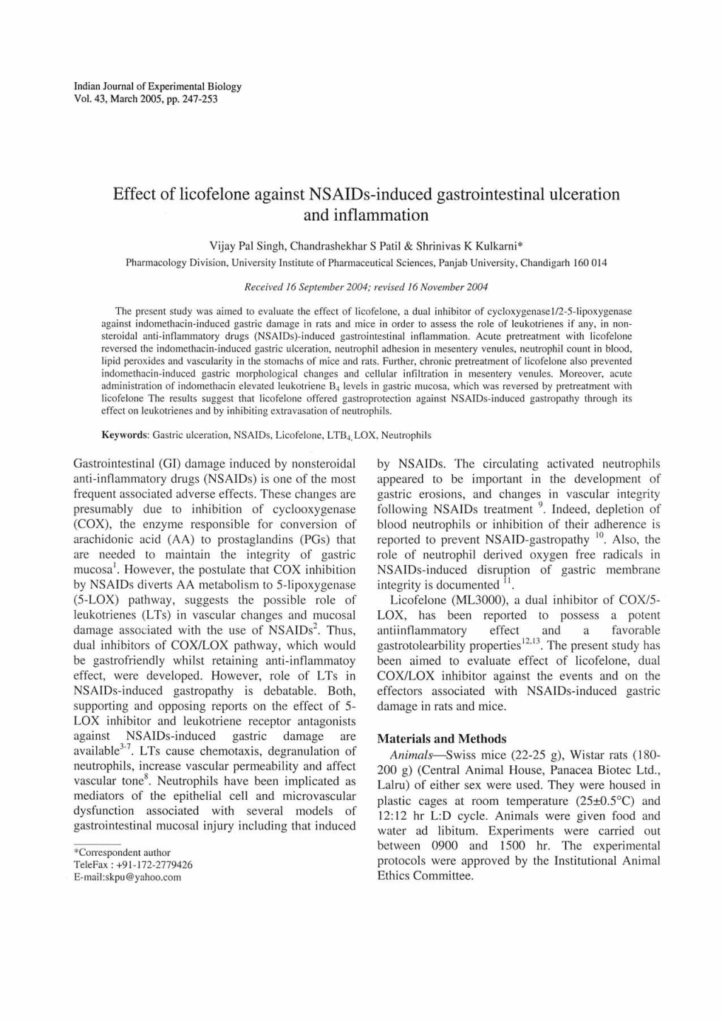 Effect of Licofelone Against Nsaids-Induced Gastrointestinal Ulceration and Inflammation