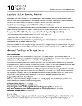 Leader's Guide: Seeking Revival General Ten Days of Prayer Items