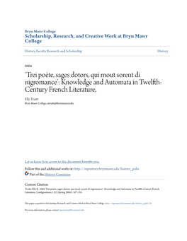 Knowledge and Automata in Twelfth-Century French Literature, Configurations 12.2 (Spring 2004): 167-193