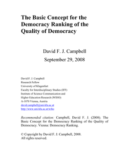 The Basic Concept for the Democracy Ranking of the Quality of Democracy