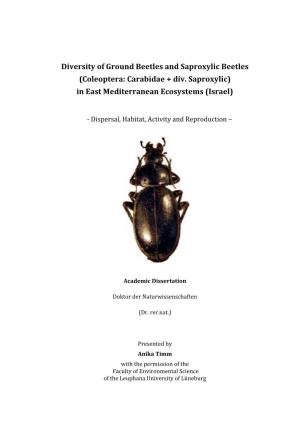 Diversity of Ground Beetles and Saproxylic Beetles (Coleoptera: Carabidae + Div
