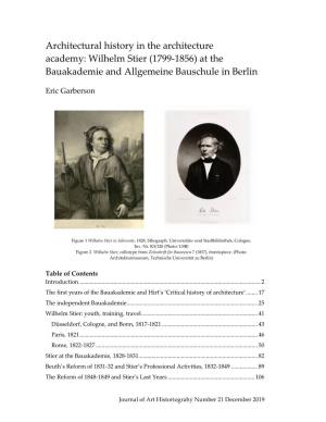 Architectural History in the Architecture Academy: Wilhelm Stier (1799-1856) at the Bauakademie and Allgemeine Bauschule in Berlin