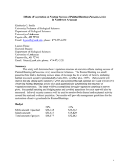 Effects of Vegetation on Nesting Success of Painted Bunting (Passerina Ciris) in Northwest Arkansas