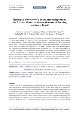 Ecological Diversity of a Snake Assemblage from the Atlantic Forest at the South Coast of Paraíba, Northeast Brazil