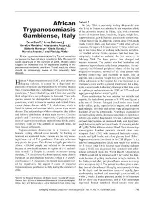 African Trypanosomiasis Gambiense, Italy