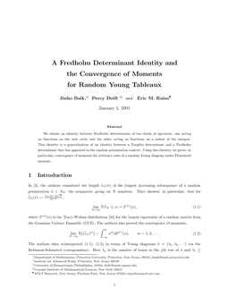 A Fredholm Determinant Identity and the Convergence of Moments for Random Young Tableaux