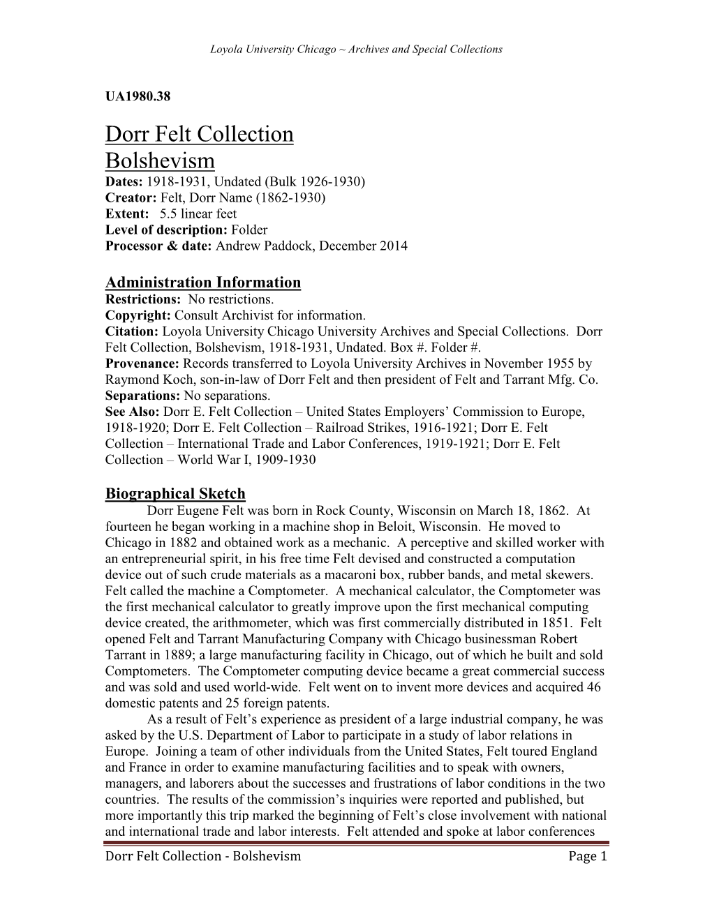 Dorr E. Felt Collection: Bolshevism, 1918-1931