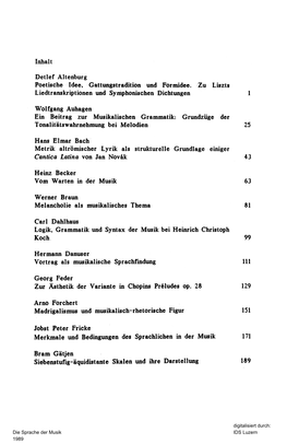 Inhalt Detlef Altenburg Poetische Idee, Gattungstradition Und Formidee. Zu Liszts Liedtranskriptionen Und Symphonischen Dichtung