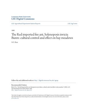 The Red Imported Fire Ant, Solenoposis Invicta Buren: Cultural Control and Effect on Hay Meadows W E