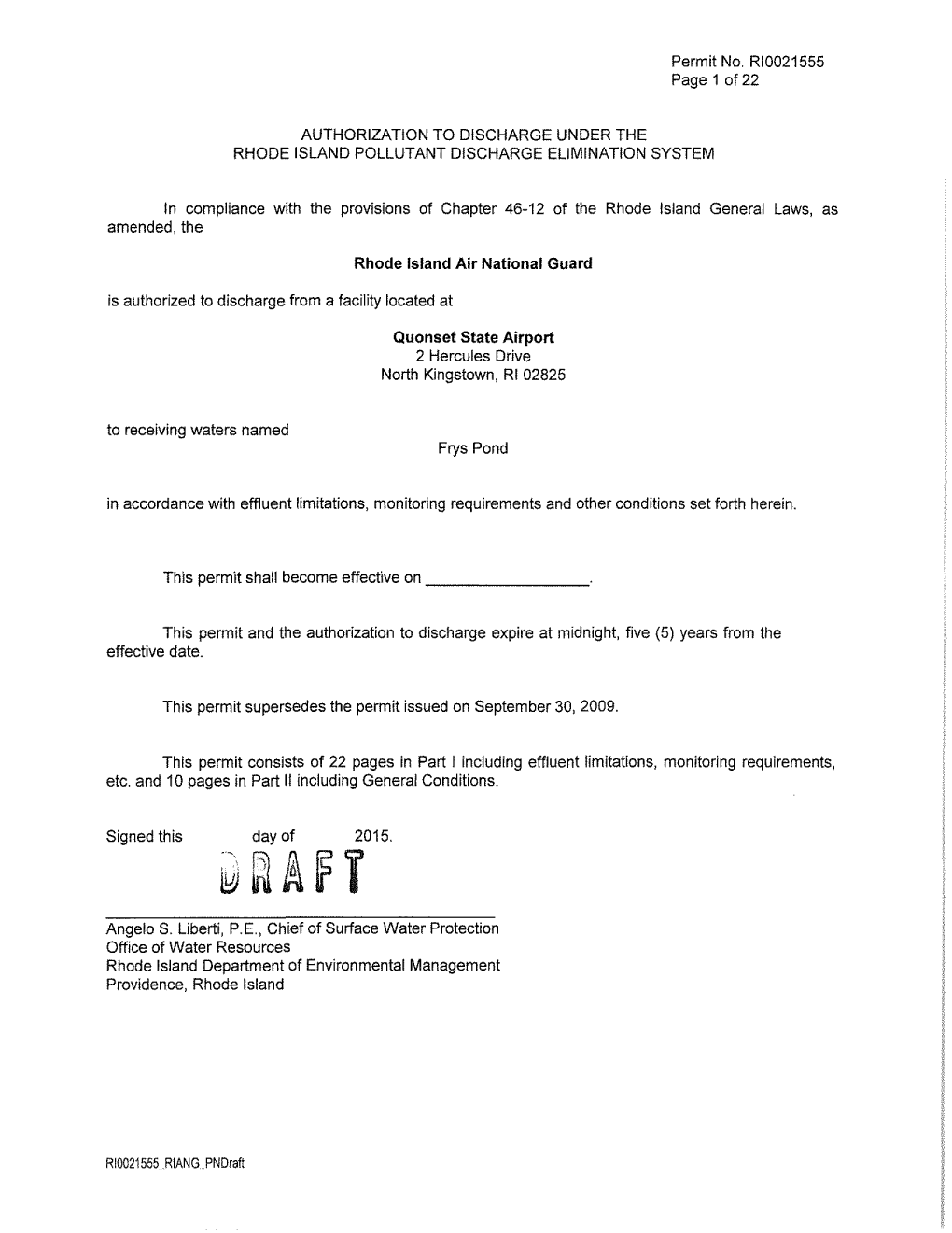 Rhode Island Air National Guard, North Kingstown, RI Draft Permit