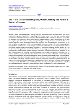 The Water Connection: Irrigation and Politics in Southern Morocco