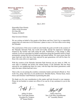 Letter to Governor Christie