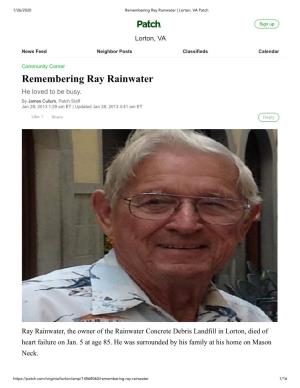 Remembering Ray Rainwater | Lorton, VA Patch