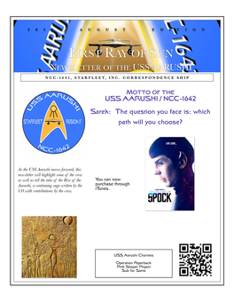 First Ray of Sun Newsletter of the Uss Aarushi Ncc-1642, Starfleet, Inc