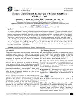 Chemical Composition of the Mesocarp of Garcinia Kola Heckel (Clusiaceae ) Fruit