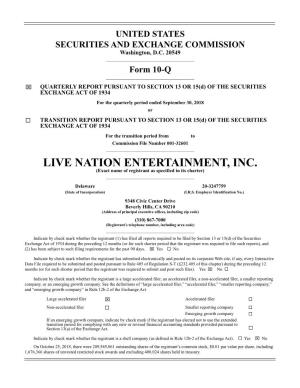 LIVE NATION ENTERTAINMENT, INC. (Exact Name of Registrant As Specified in Its Charter) ______Delaware 20-3247759 (State of Incorporation) (I.R.S