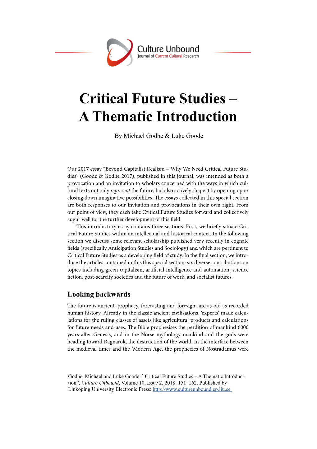 Critical Future Studies – a Thematic Introduction