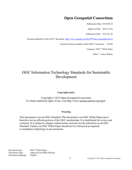 Open Geospatial Consortium OGC Information Technology Standards