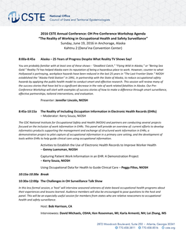 2016 CSTE Annual Conference: OH Pre-Conference Workshop Agenda