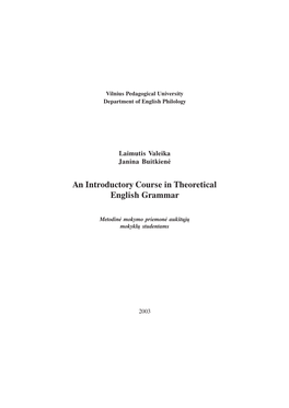 An Introductory Course in Theoretical English Grammar