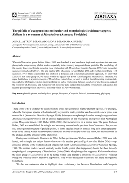 Zootaxa,The Pitfalls of Exaggeration: Molecular And