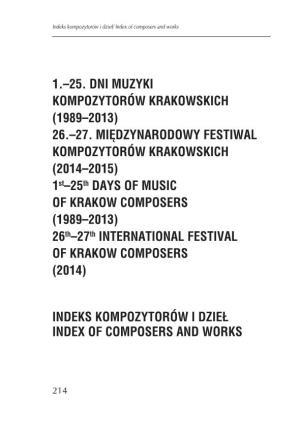25. Dni Muzyki Kompozytorów Krakowskich (1989–2013) 26.–27