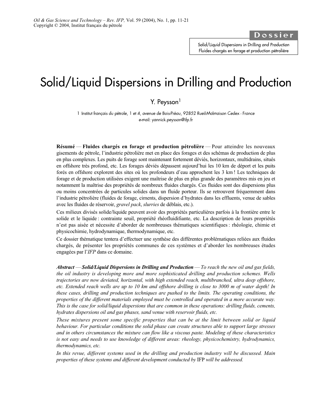 Solid/Liquid Dispersions in Drilling and Production Fluides Chargés En Forage Et Production Pétrolière